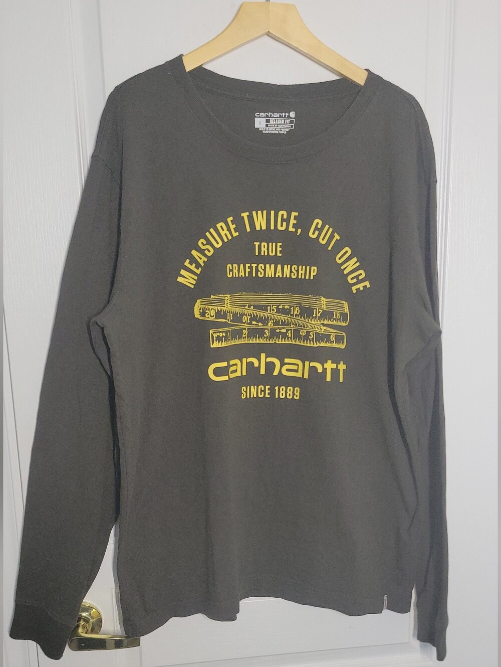 Carhartt Men's Olive Green Long-Sleeve Graphic Tee - Yellow Print